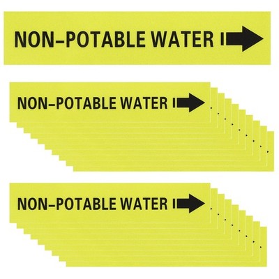 20Pcs NON-POTABLE WATER Right-Pointing Arrow Label, Black on Yellow Background