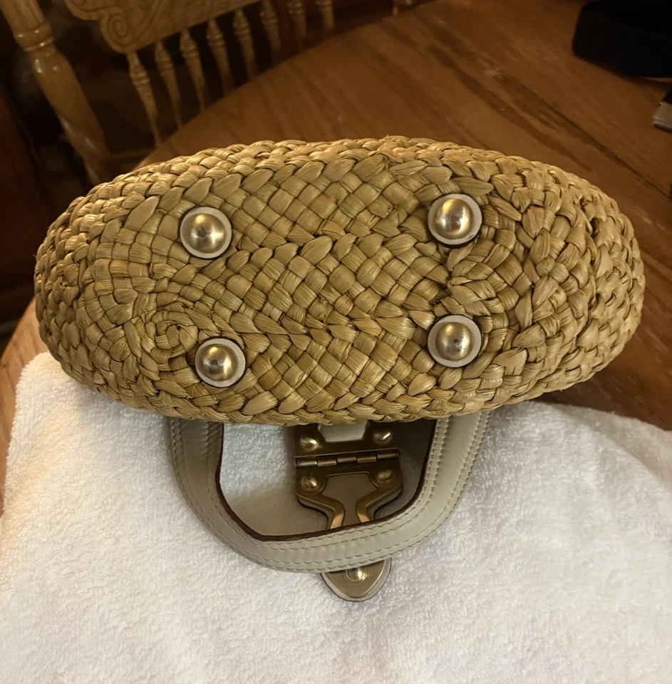 VTG Michael Kors Natural Straw Raffia Woven Gold Tone / Leather  Tote Logo Purse - Image 3 of 4