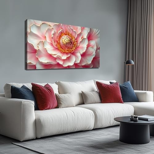 Pink & White Peony Floral Canvas Wall Art with Gold 48"L x 24"W Pink ...
