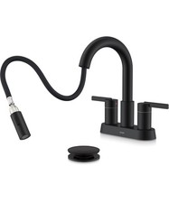 KENES Matte Black Centerset 4" 3-Hole High Arc Faucet Pull-Out, Drain