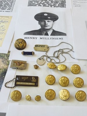 ORIGINAL WW2 US ARMY DOG TAGS GROUPING WIA OPERATION DRAGOON PIN FIELD ARTILERY 