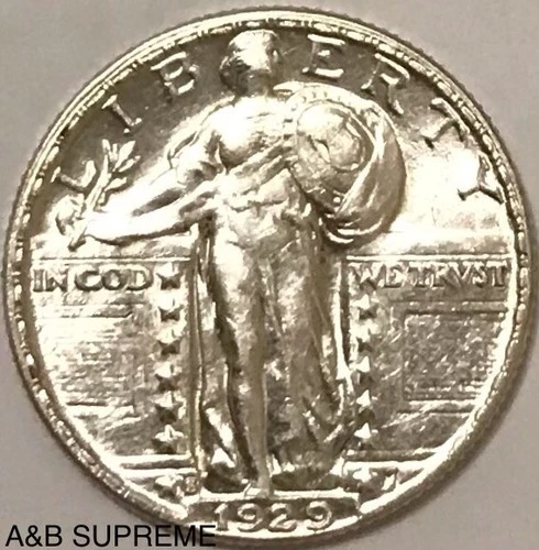 1929 S Standing Liberty Quarter From OBW Roll Choice Gem Bu Unc. 90% Silver