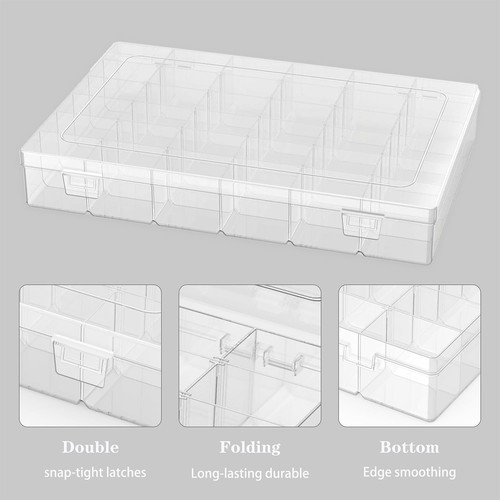 Pack de 2 cajas contenedores organizadoras de plástico, 36 rejillas piezas de plástico transparente organizar... - Imagen 3 de 7