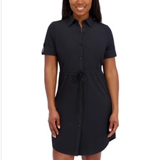 Halston Women’s Short Sleeve Shirt Dress – Drawcord Waist Black Size Small  NWT