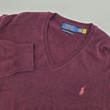 Polo Ralph Lauren V-Neck Sweater Mens Large Burgundy Washable Merino Wool
