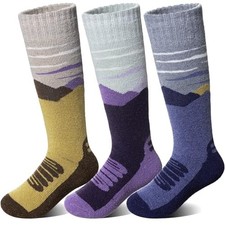 Kids Merino Wool Ski Socks Boys Girls Thermal 13-15 Years Purple/Blue/Brown