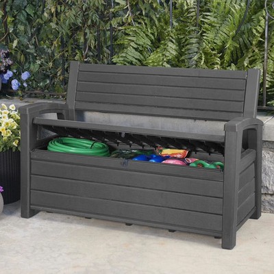 Keter Weatherproof Outdoor Patio Deck Box Bench 2 Seat 60 Gallon Storage