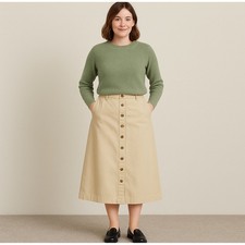 Vintage Crossroads Woman Modest Button Front Midi Skirt 22 Beige Cotton USA