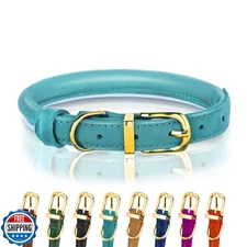 OOPSDOGGY Reflective Rolled Leather Dog Collar Adjustable Soft Padded Pet Col
