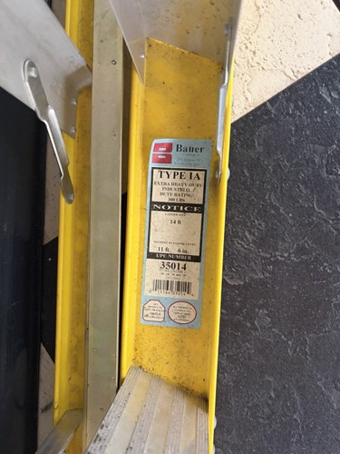 Bauer 35014 Type IA 14 ft Fiberglass Step Ladder Safety Yellow 300 lb