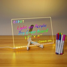 Acrylic Dry Erase Board with Light 11.8 X 7.9 Clear Light up Dry Erase Board...