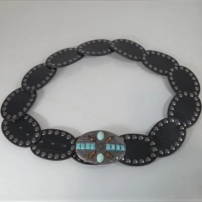 vintage SOUTHWESTERN buckle belt CONCHO leather 40 native american indian RODEO - Image 1 of 4