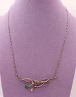 Sterling Silver Elvish Design Statement Necklace Green Stone - S292*