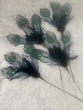 (4) Pier 1 Imports Pier One Christmas Deco Stick Ornaments Peacock Animal Print