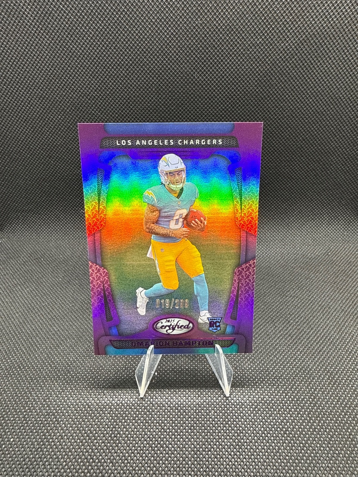 2025 Panini Certified - Omarion Hampton #118 Mirror Purple 19/299 Chargers