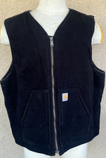 Carhartt Sherpa Lined Black Canvas Workwear Full Zip Work Vest Jacket Men's XL