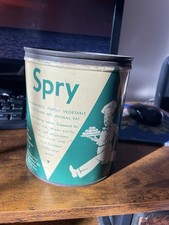 VTG 1940’s Spry Vegetable Shortening Cover Tin Can Kitchen Tin Decor RARE