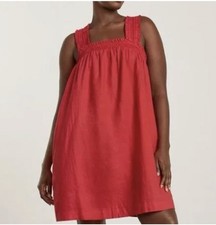 Everlane 100% Linen Red Smocked Strap Mini Dress XS Square Neck Casual Summer