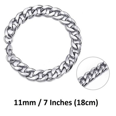 *UK Shop* STAINLESS STEEL BRACELET 11MM 7 INCH 18CM SILVER CURB MEN CUBAN CHAIN