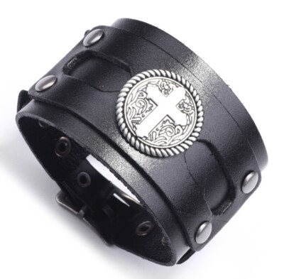 Punk MEN/ Women Cross Vintage Wide Genuine Leather Wrist Band