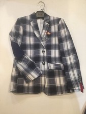 Boys Elie Balleh Blue Blazer With Checks And Blue Elbow Patch, Size 8