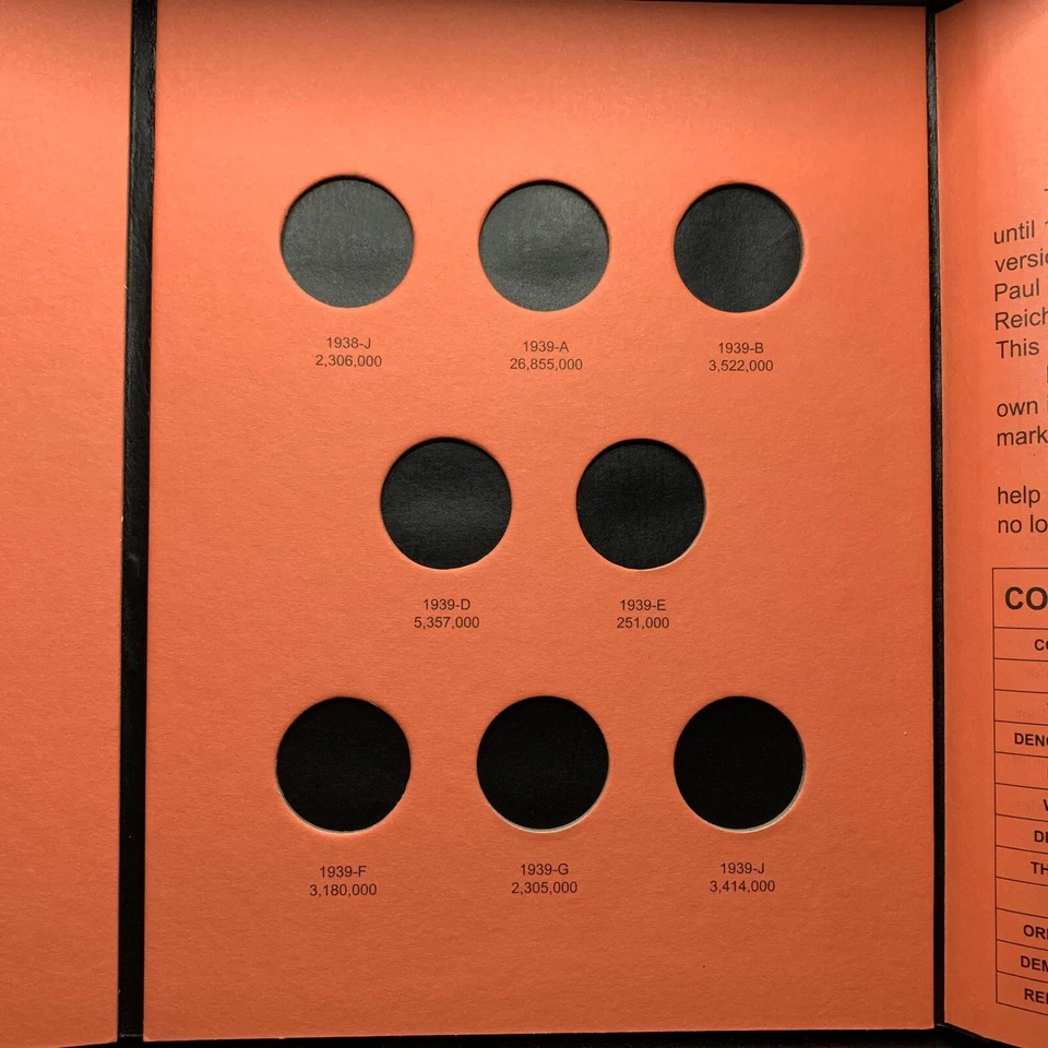 Álbum de apertura plana carpeta monedas Reichsmark 1936-1939 plata 2 Tercer Reich Foto 4 de 4