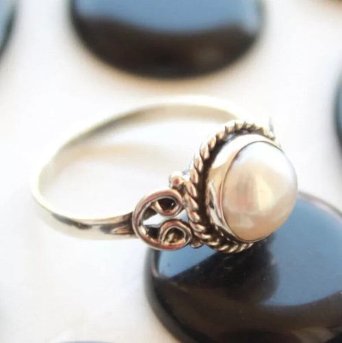Natural Pearl Ring 925 Sterling Silver Handmade Woman Dainty Ring All Size C 249 - Picture 8 of 11