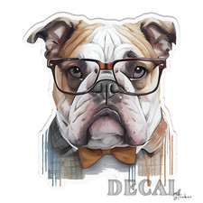 Bulldog Glasses Vinyl Decal Sticker Indoor Outdoor 4 Sizes