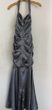 Blondie Nites By Stacy Sklar Maxy Halter Dress Sz 3 Gray Metallic Satin Mermaid