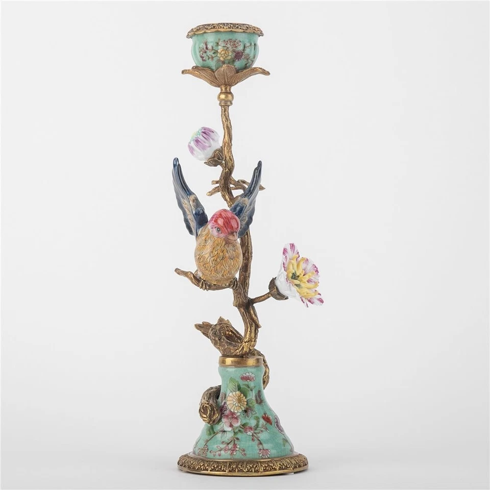 Exquisito Par de Candelabros Porcelana Pájaros Candelabro con Bronce Ormolu Foto 2 de 4