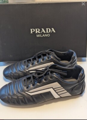 PRADA REV SNEAKERS SHOES 2EG325 BLACK LEATHER NEW US 7 EU 40 40,5 NIB