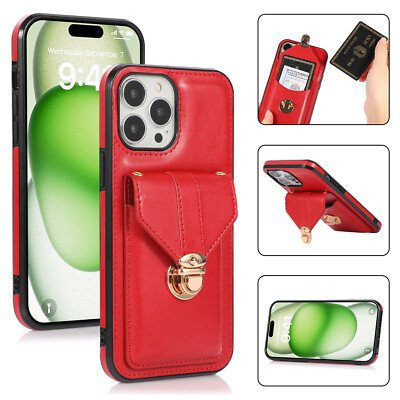 For iPhone 16 Pro Max 15 14 13 Mini 12 11 Lanyard Wallet Phone Case Shockproof