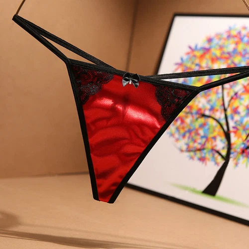 Sexy Womens T-back Panties Satin Thong G-string Briefs Lace Lingeries Underwear - Picture 6 of 27