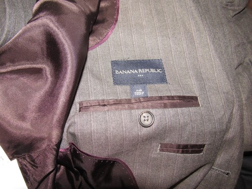 BANANA REPUBLIC Suit Men's 44 Reg Light Brown Stripe Pant 36 X 32 Wool Dual Vent