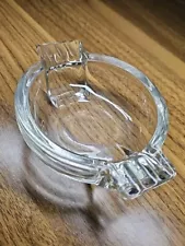 Vintage Art Deco Cigarette Ashtray Mid Century Clear Glass Round with Handles