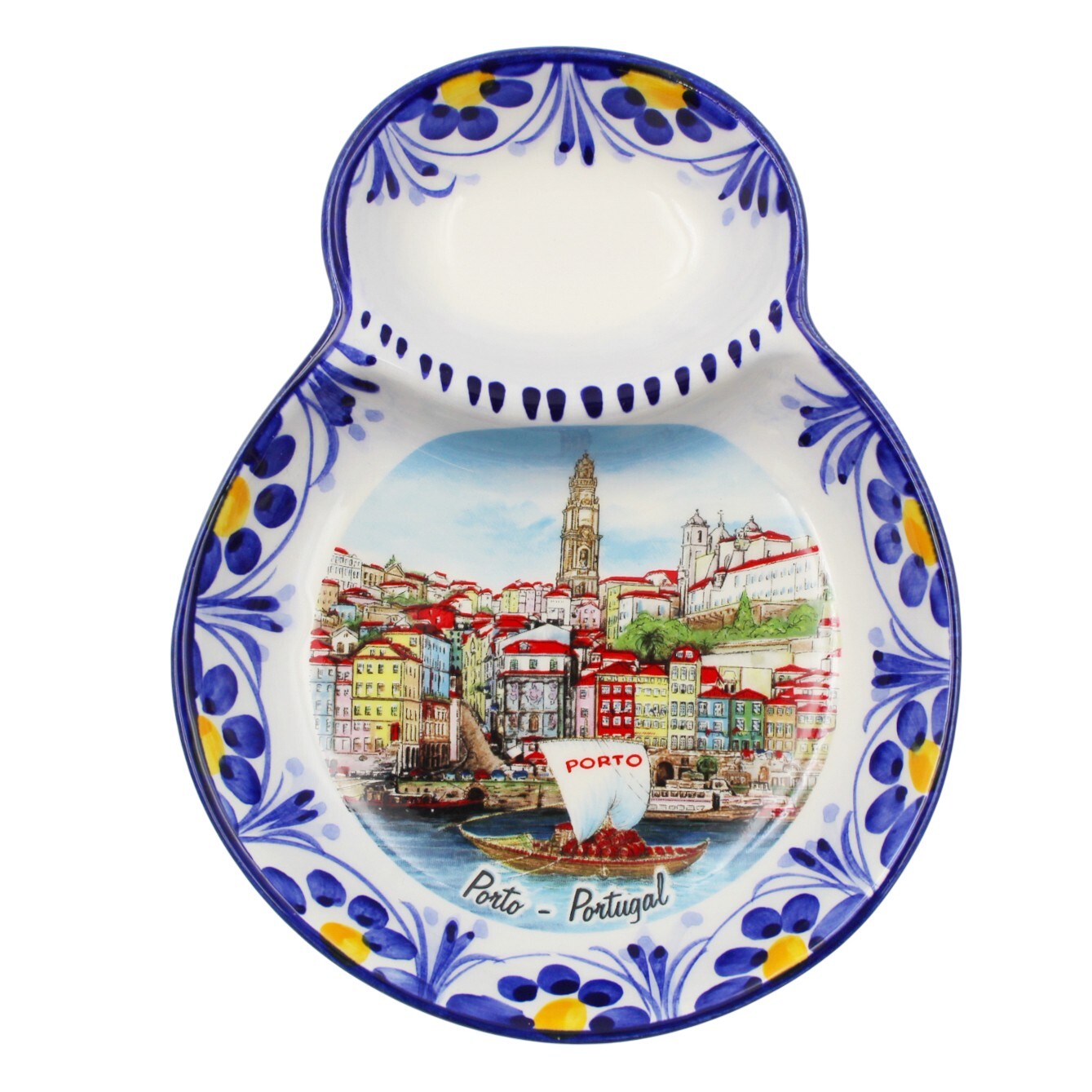 Hand-Painted Ceramic Olive Dish with Pit Holder – Porto, Portugal Design