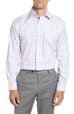 David Donahue L72904 Mens White/Berry Trim Fit Bold Check Dress Shirt Size 16