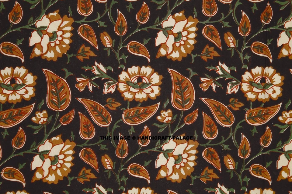 5 Yard Indian Hand Block Print Cotton Fabric Fabric Printed Black Floral Jaipuri - Image 2 of 4