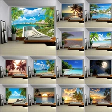 3D Large seascape Tapestry Backdrop Wall Hanging Bedroom Bedspread Beach Cover