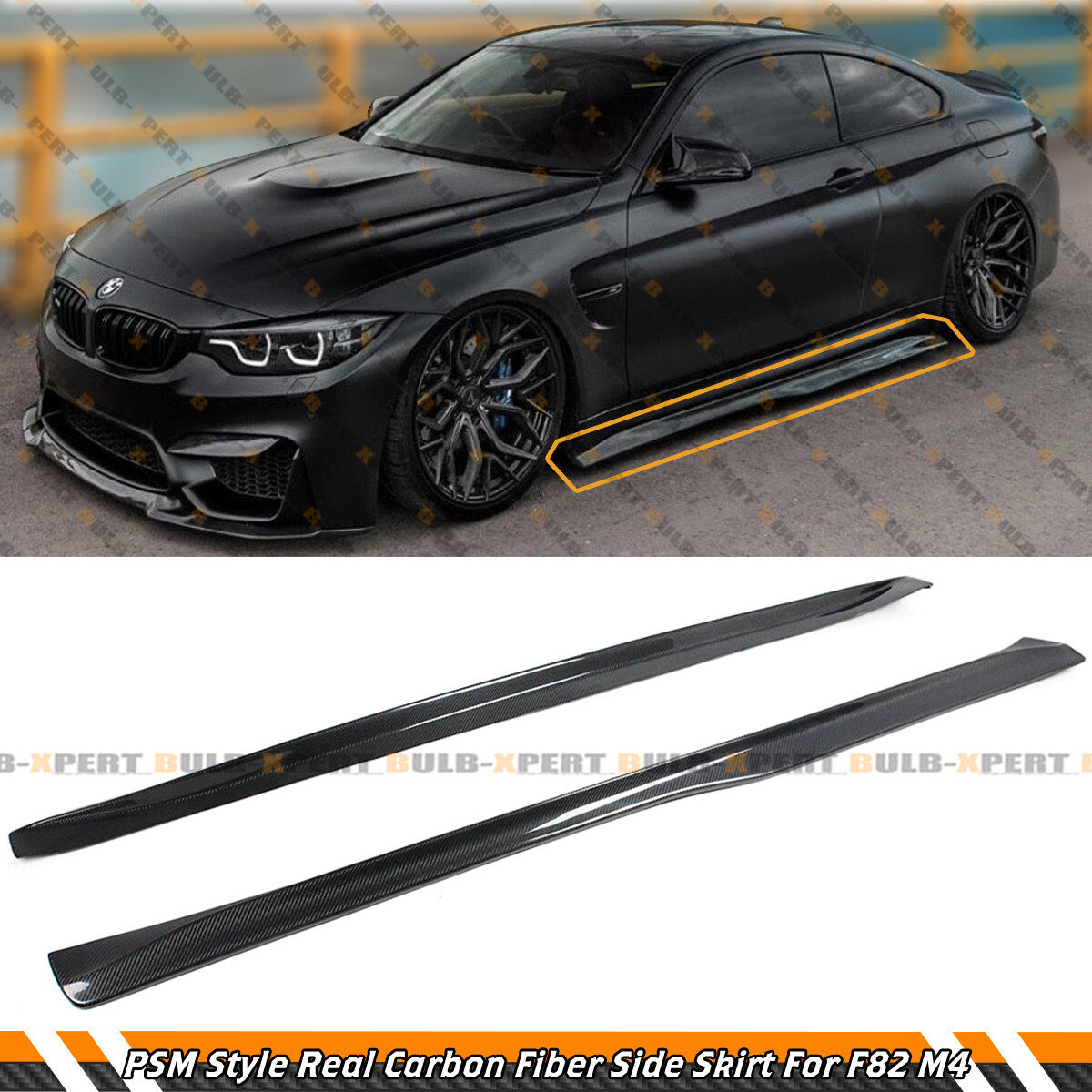 For 2015-20 BMW F82 F83 M4 PSM Style Carbon Fiber Side Skirt