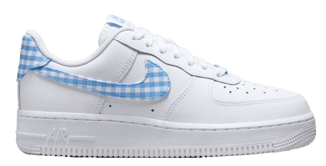 Nike Air Force One Low Top Essential White Shoes Blue Gingham Swoosh Women  6US | eBay