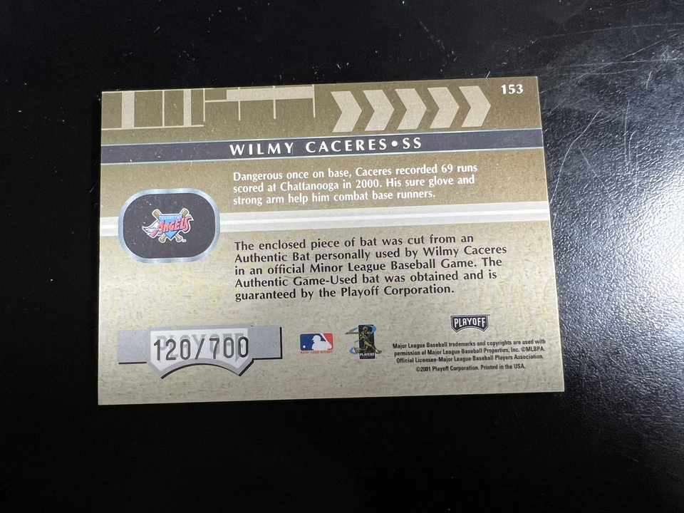 2001 Playoff Absolute Memorabilia - Rookie Premiere Materials #153 Wilmy Caceres - Image 2 of 2