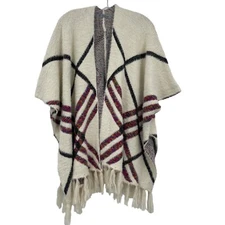 Desheng Rainbow Plaid Striped Fringe Poncho Shawl Women's One Size Soft Cozy
