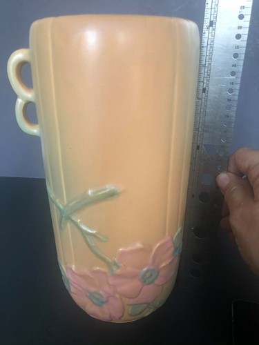 HUGE Weller Art Nouveau Pottery, Wild Rose, Dogwood Pattern 10.5"h Great Mold - Picture 5 of 6