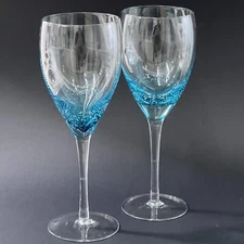NEW Set of 2 Roscher & Co BUBBLY TEAL Water Goblets Glasses 9 3/8"