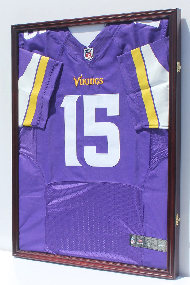 UV Jersey Display Case Frame Shadow Box Cabinet Football Basketball Mahogany