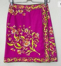 Vintage Emilio Pucci Cotton Wrap Skirt Multicolored Floral Print Size 8