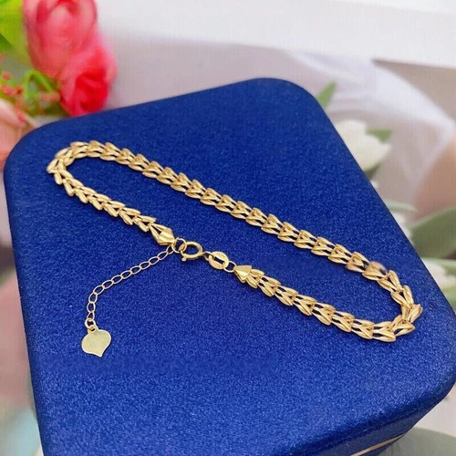 Solid 18K Yellow Gold Pure Au750 Wheat Chain Link Bracelet Bangle 6.5+1.2inch - Picture 4 of 10