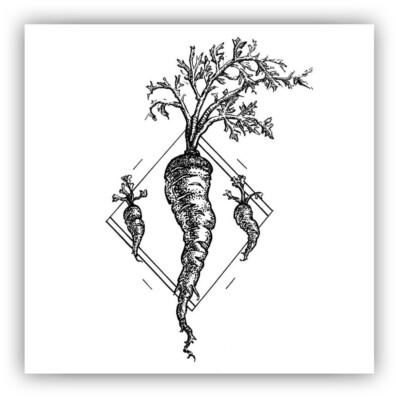  Art Print - Carrot - veggie powered vegetables, tattoo design kitchen art 6x6