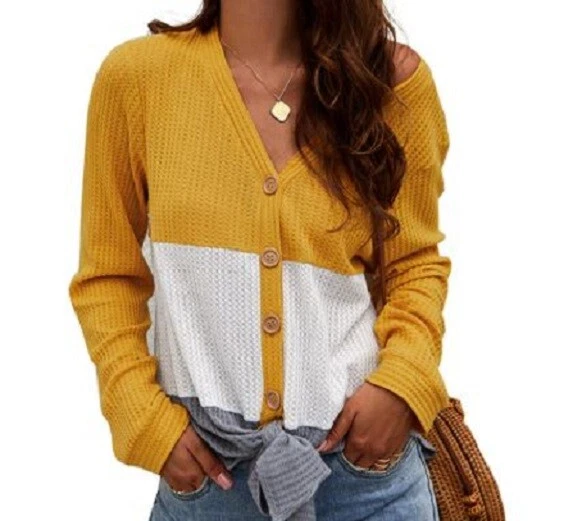 Waffle knit cheap button sweater